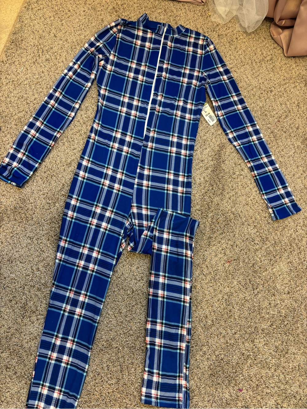 Blue Plaid Zip-Front Jumpsuit